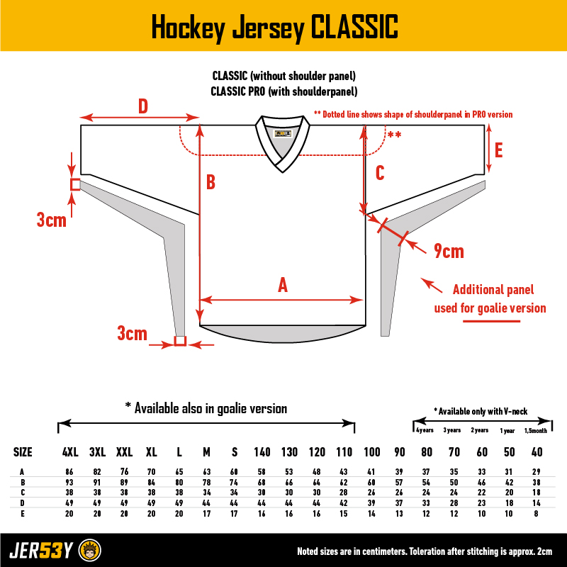 Jersey Size Charts – Vintage Ice Hockey