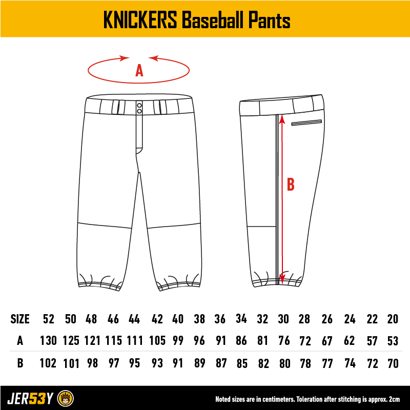 Baseball Pant Sizes Charts