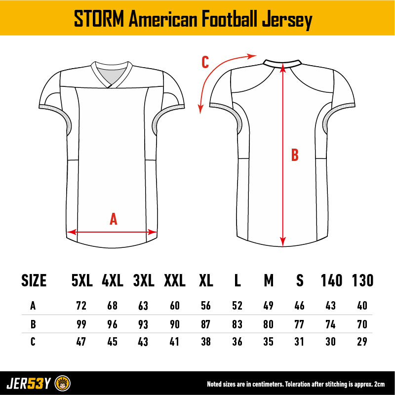 SIZE CHARTS - JERSEY 53 - DRESSED ON THE BEST!